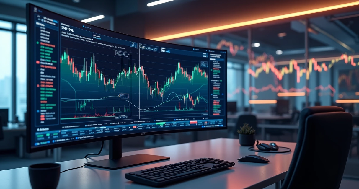 Tela de computador exibindo gráficos financeiros e simulação de Monte Carlo para diversificação de investimentos 