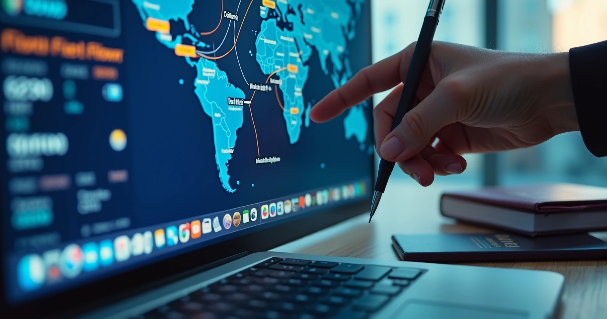 Tela com comparação de voos e rotas em mapa digital 