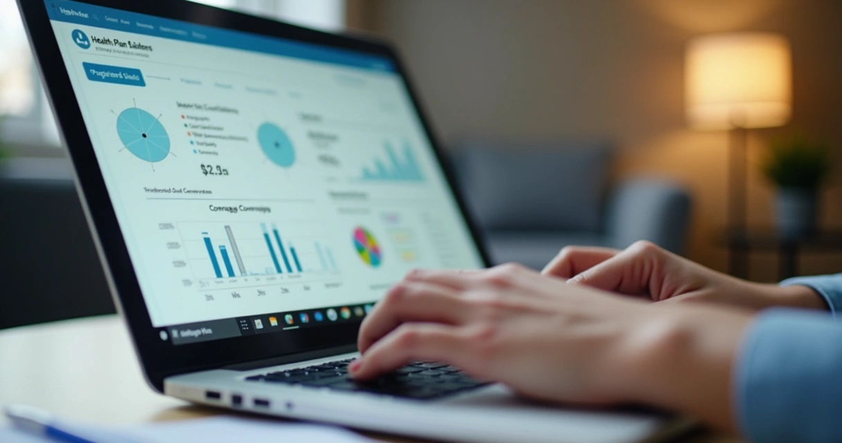 Pessoa analisando simulação de plano de saúde no notebook 