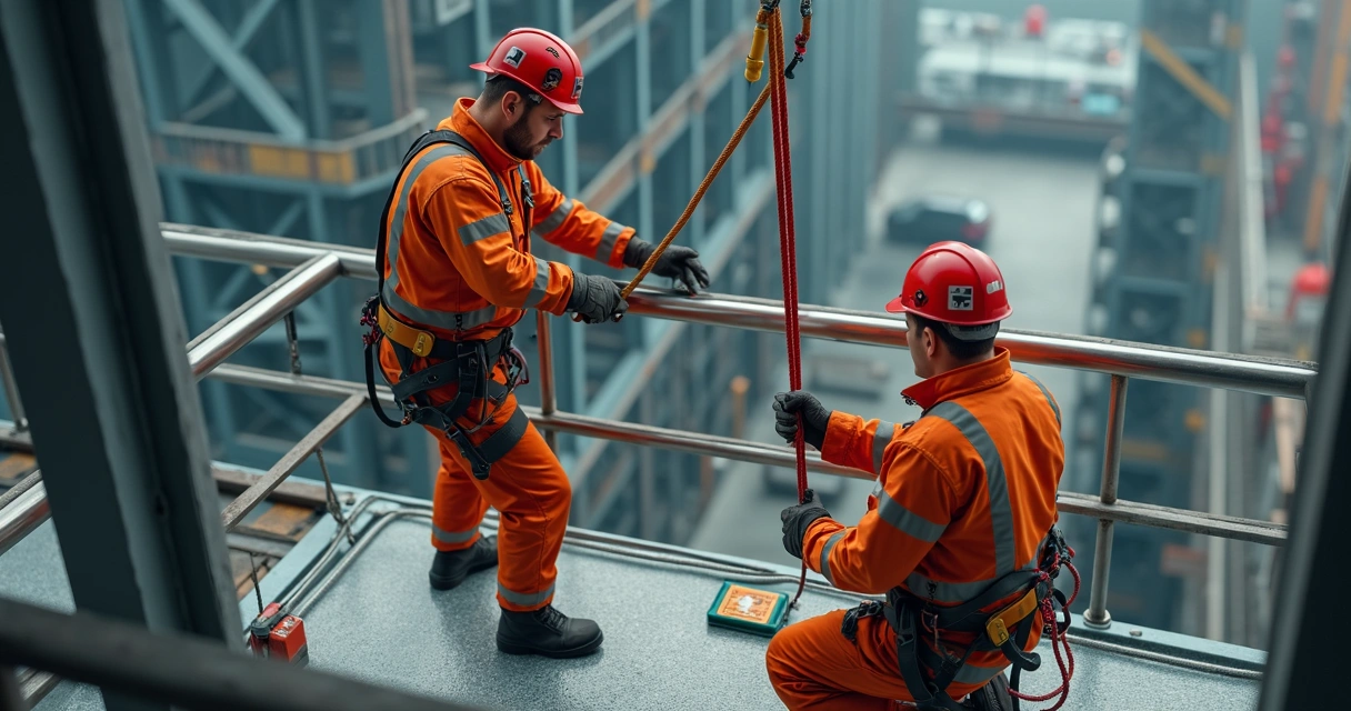 Simulação de resgate com corda em trabalho em altura 