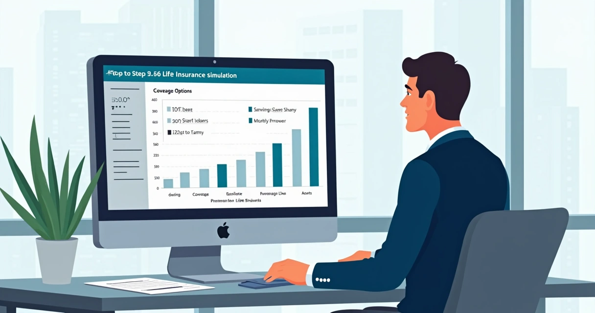 Fluxo de simulação de seguro de vida, incluindo preenchimento de dados e análise de opções 