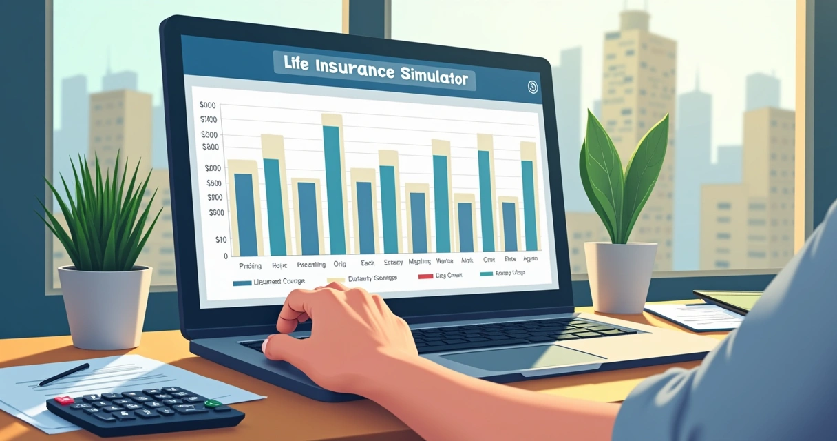 Simulação de seguro de vida em notebook com gráficos 