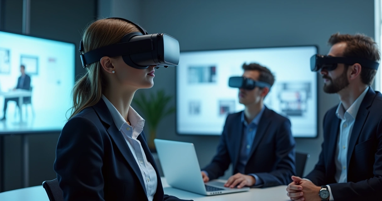 Profissional usando VR em treinamento de empresa 
