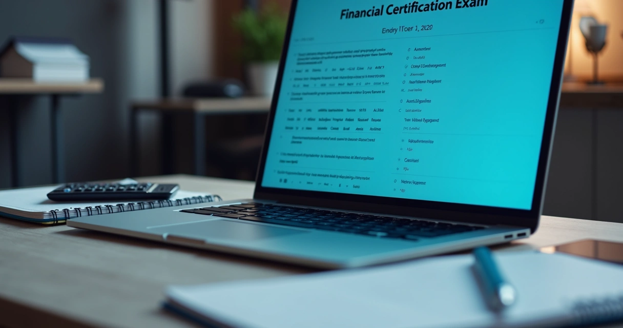 Tela de simulado de certificação financeira com cronômetro e questões 