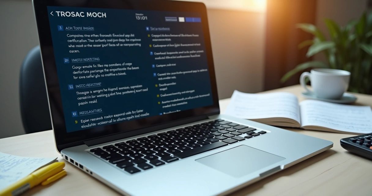 Tela de simulado de certificação com anotações de estudo 