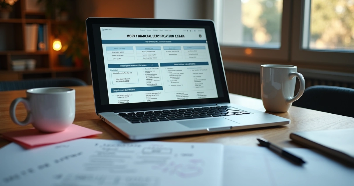Notebook com simulado de certificação e anotações de revisão 
