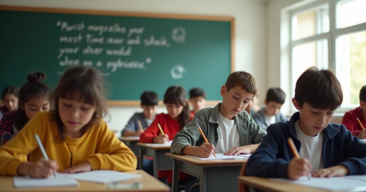 Grupo de estudantes fazendo simulado em sala de aula 