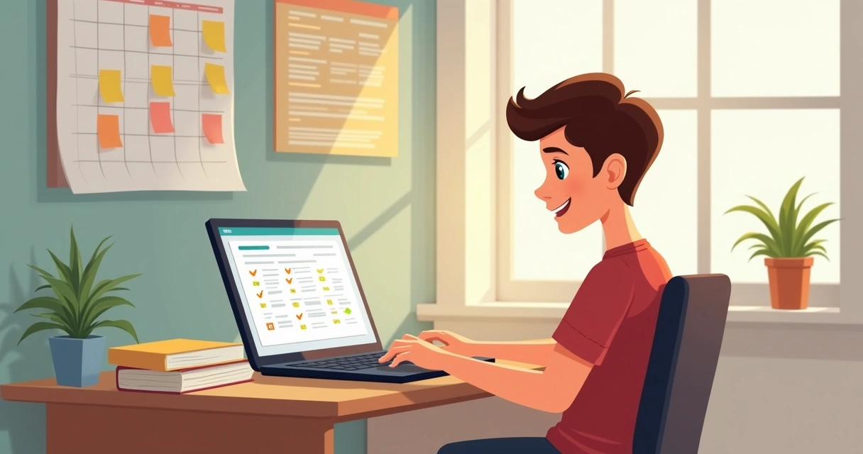 Aluno fazendo simulado online em notebook