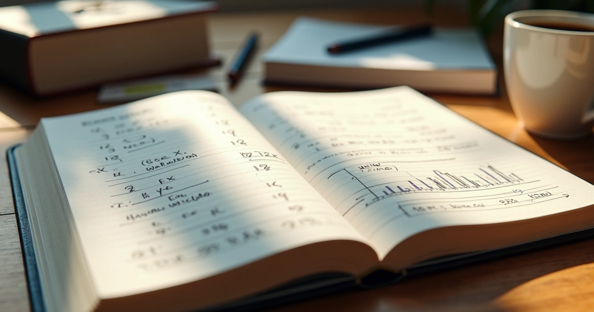 Caderno aberto mostrando resultados de simulado estagnados nas anotações do estudante. 