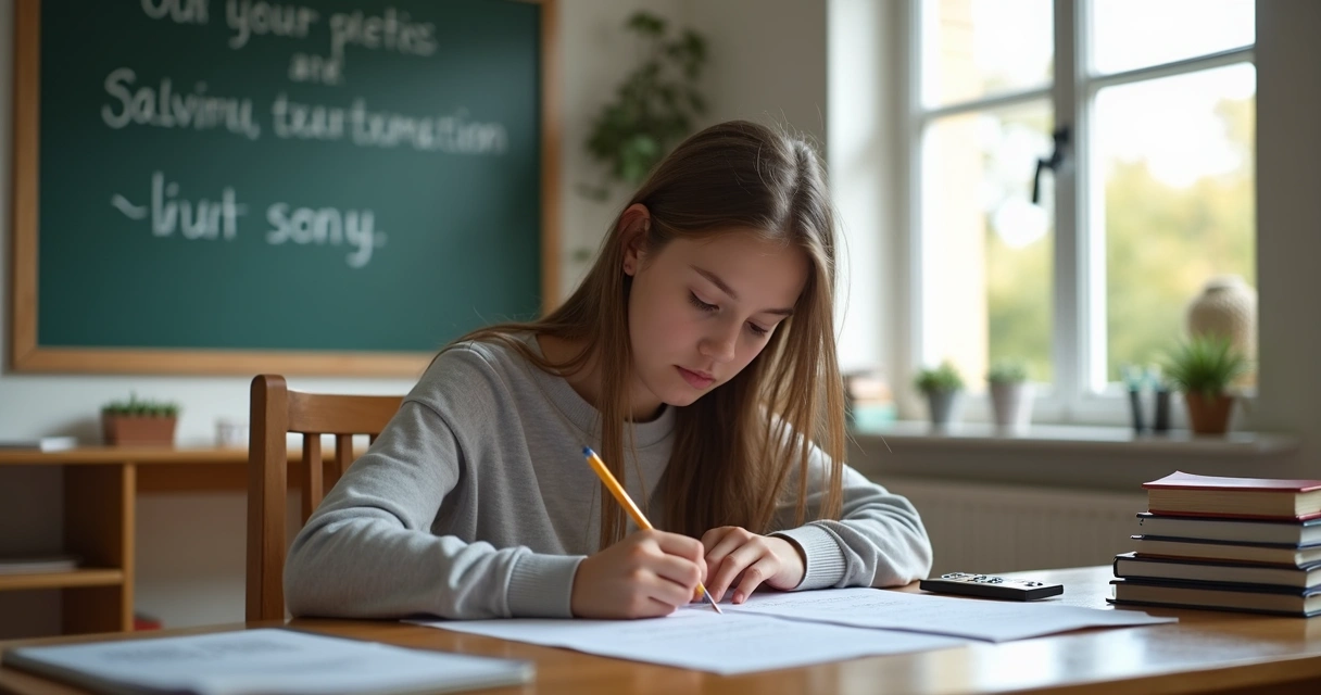 Estudante realizando simulado de prova em casa