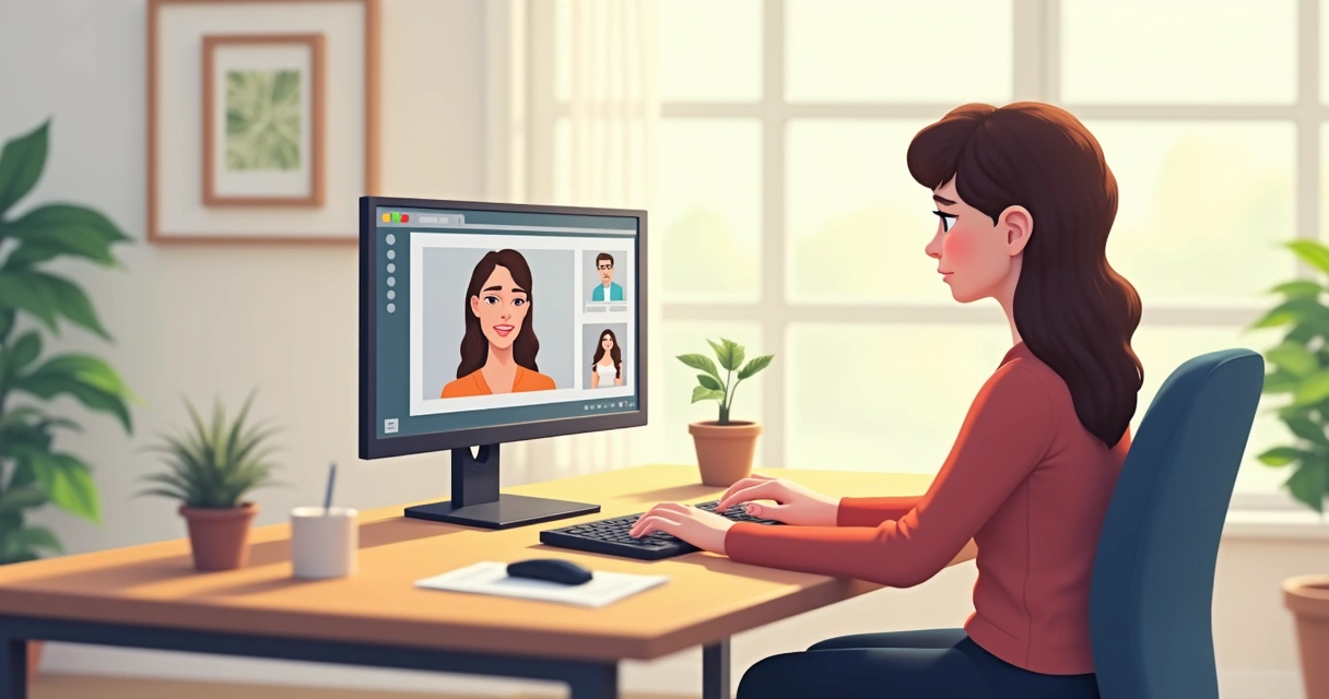 Mulher utilizando simulador de entrevista digital 