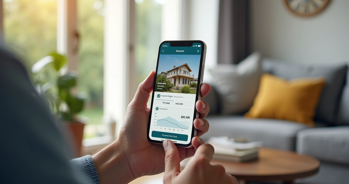 Simulação imobiliária feita em celular mostrando gráficos e valores de financiamento. 