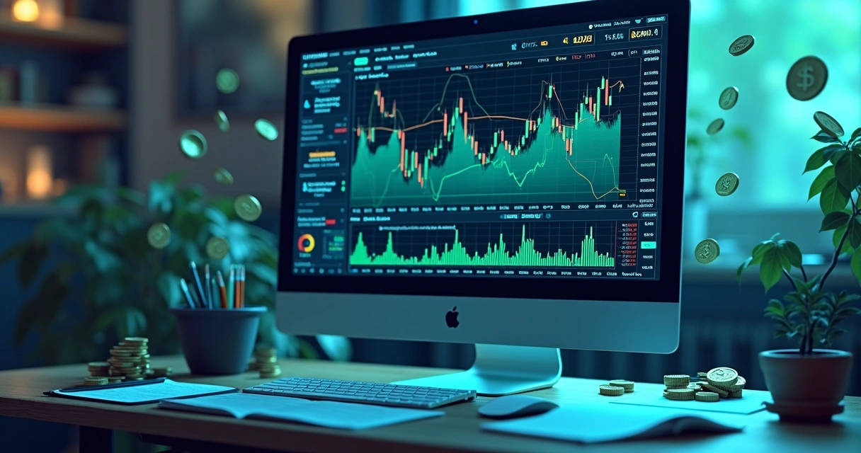 Gráfico de simulação de trades no computador 
