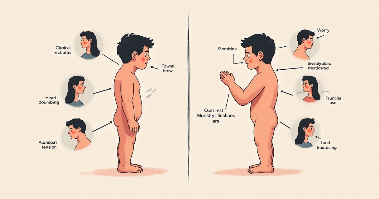 Sintomas físicos de ansiedade e preocupação distribuídos no corpo humano