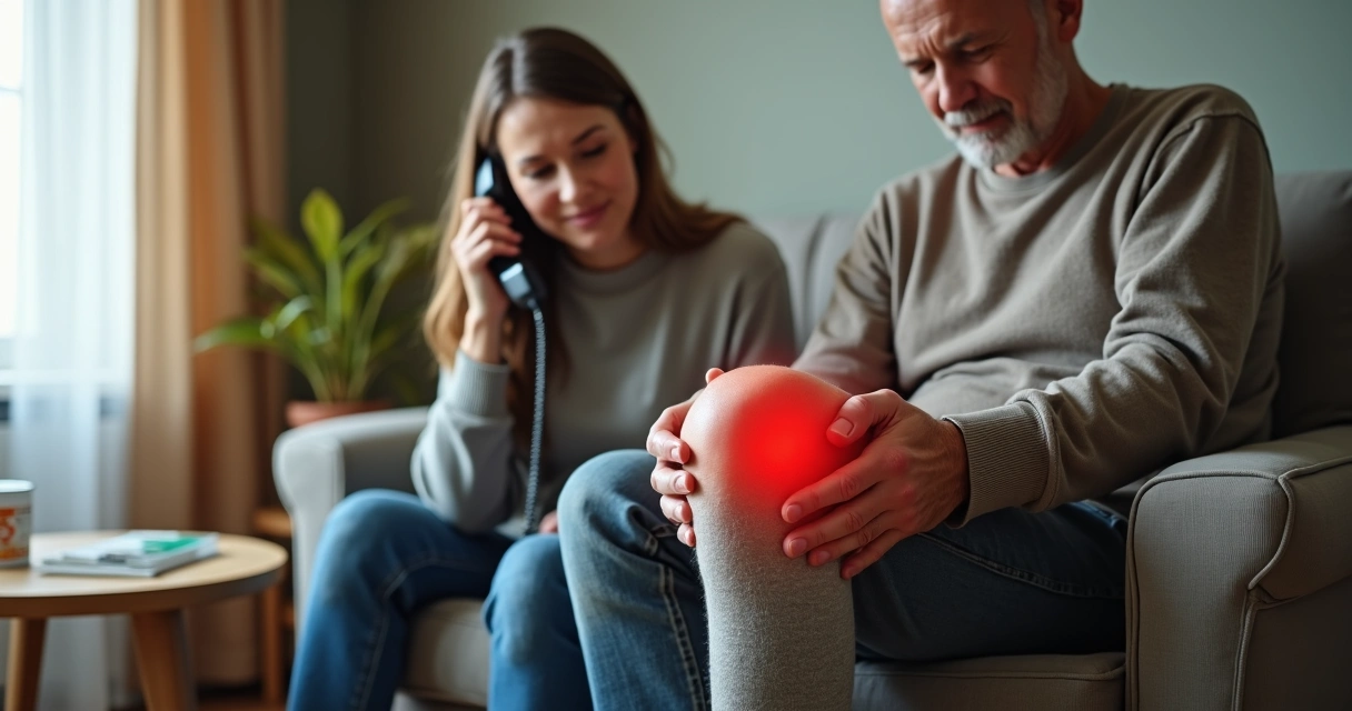 Adultos avaliando joelho inchado sentado em cadeira 