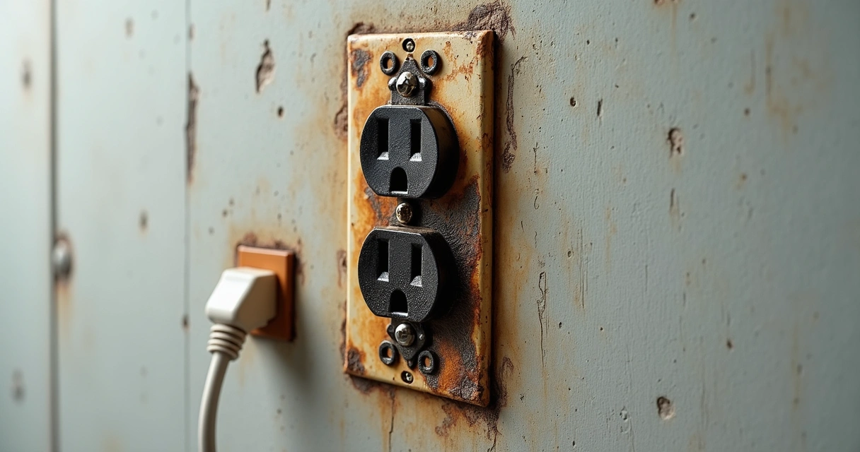 Tomada com sinais de queimadura devido a aterramento incorreto. 