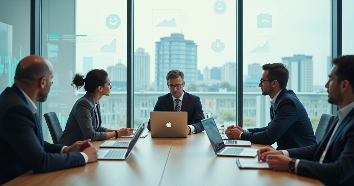 Reunião de contabilidade com cliente insatisfeito e equipe atenta aos sinais 