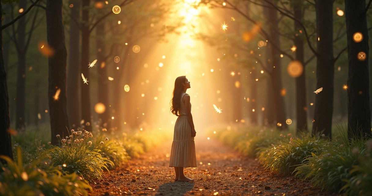 Caminho iluminado por símbolos mágicos e números repetidos 