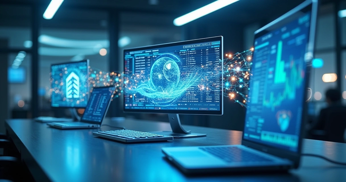 Interface digital com sincronização automática de dados entre plataformas low-code em gráficos e painéis modernos 