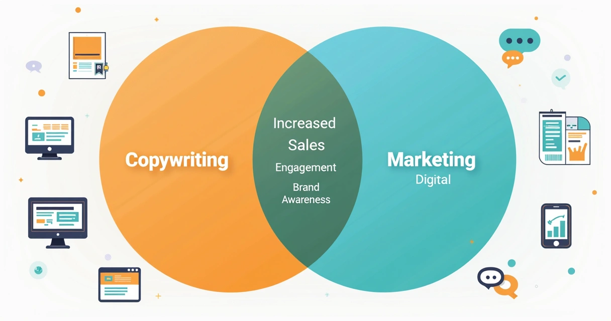 Gráfico mostrando união de copywriting e marketing digital 