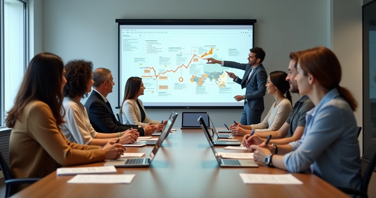 Equipe de atendimento e marketing trabalhando juntos com dados e gráficos de clientes. 