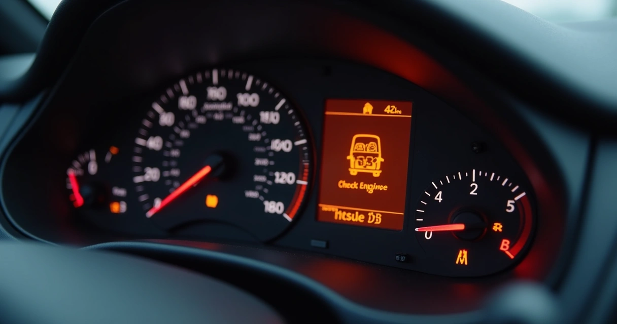 Painel de carro com luz de injeção acesa 