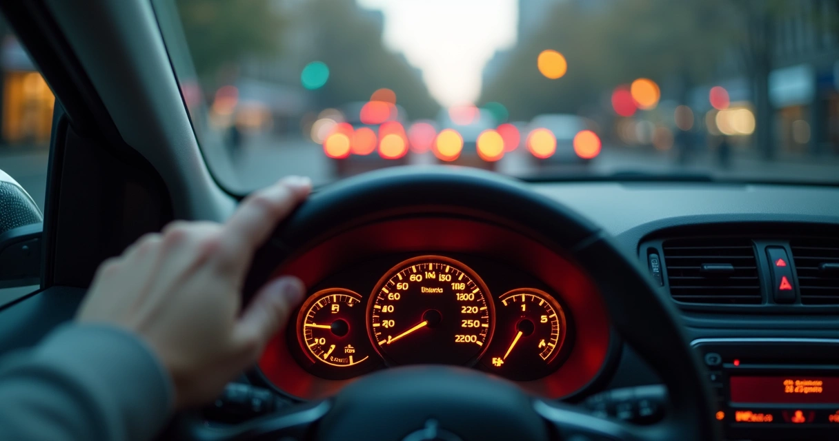Painel do carro indicando alerta e luzes acesas sugerindo problemas na válvula PCV