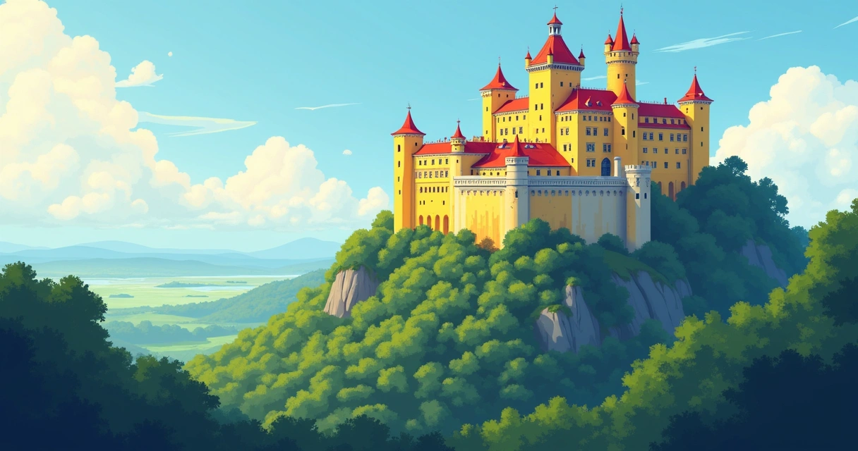 Palácio da Pena colorido entre árvores em Sintra 