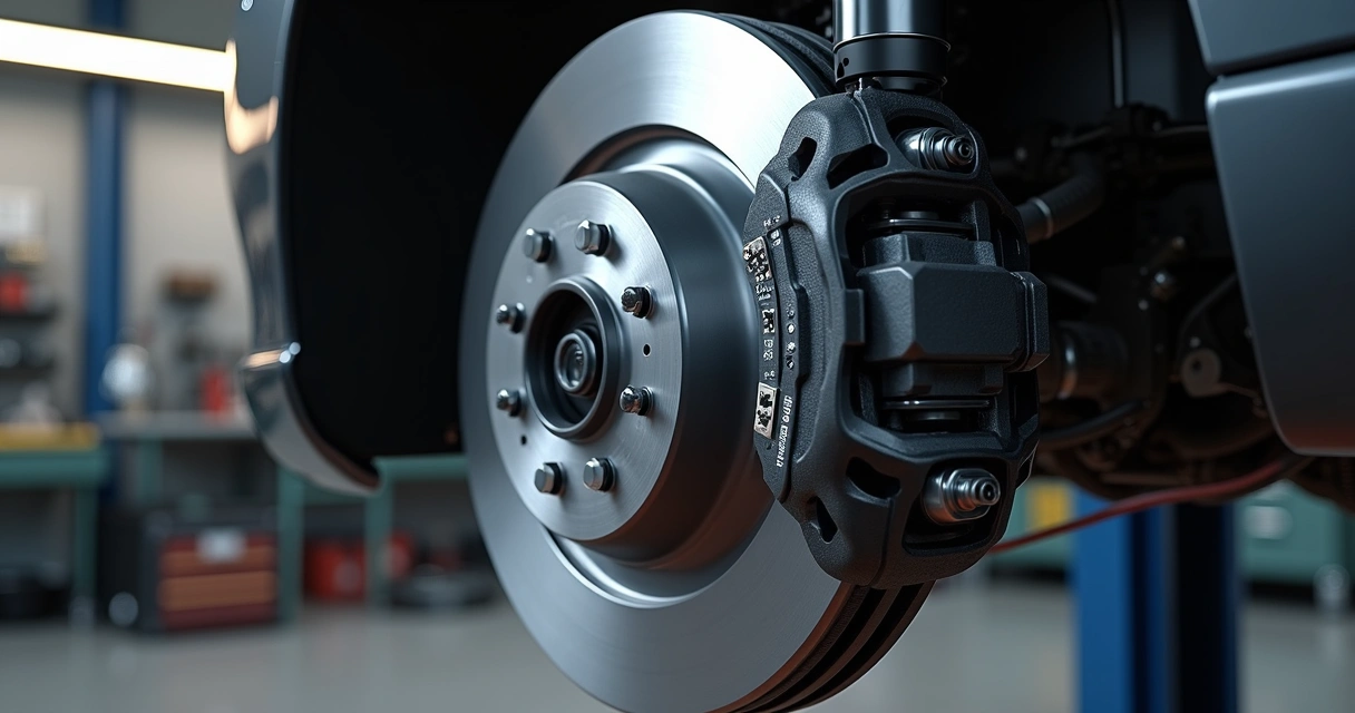 Vista detalhada dos principais componentes do sistema ABS no freio de um carro, incluindo sensores de velocidade, válvulas e controlador eletrônico, em fundo automotivo ultrarrealista 