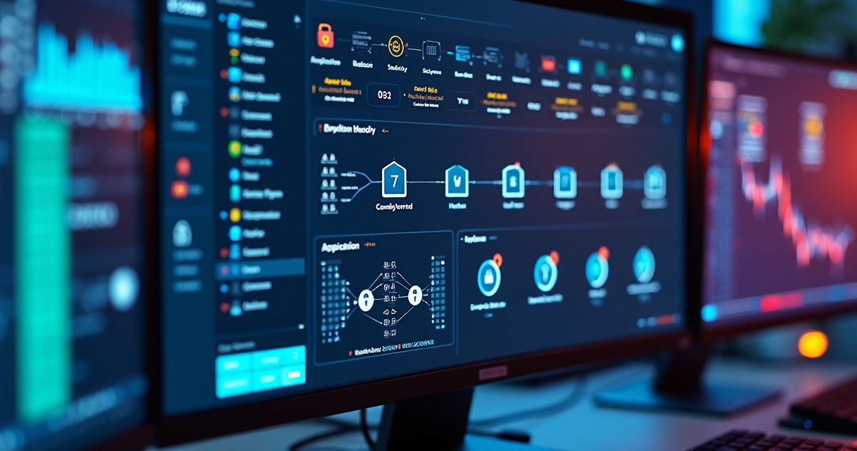 Tela de sistema analisando vulnerabilidades de segurança em camadas de rede, aplicação, banco de dados e APIs 
