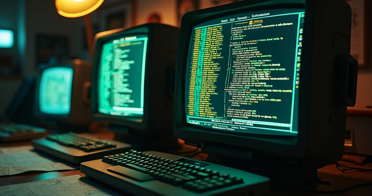 Tela de computador exibindo códigos legados antigos 
