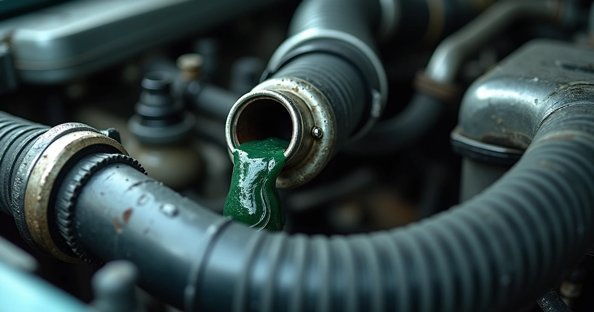 Vazamento de líquido em mangueira de radiador automotivo