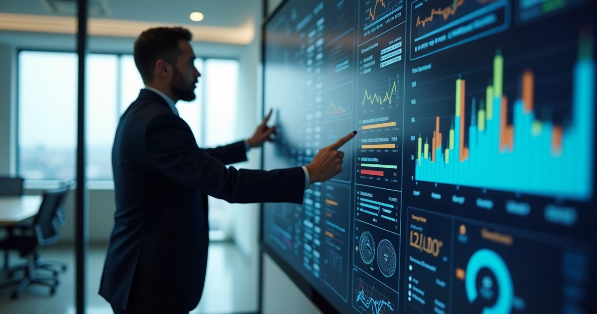 Painel de controle digital com logs e indicadores de processos 