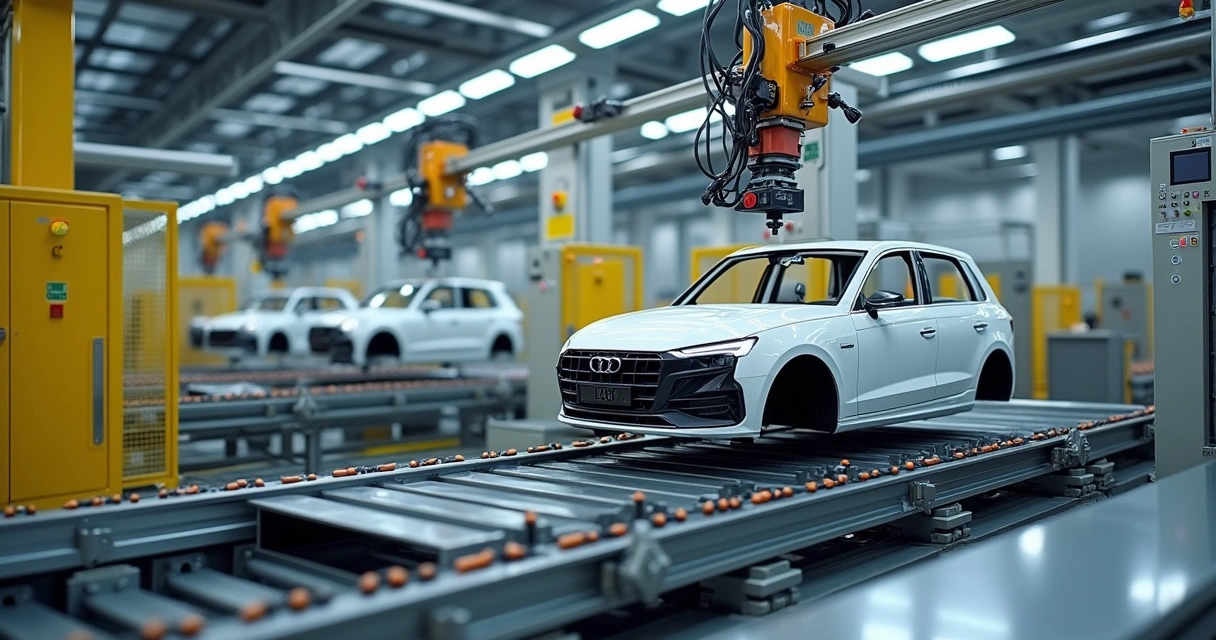 Sistema cartesiano integrado a esteira paletizada com dispositivos de segurança NR12 em ambiente industrial 