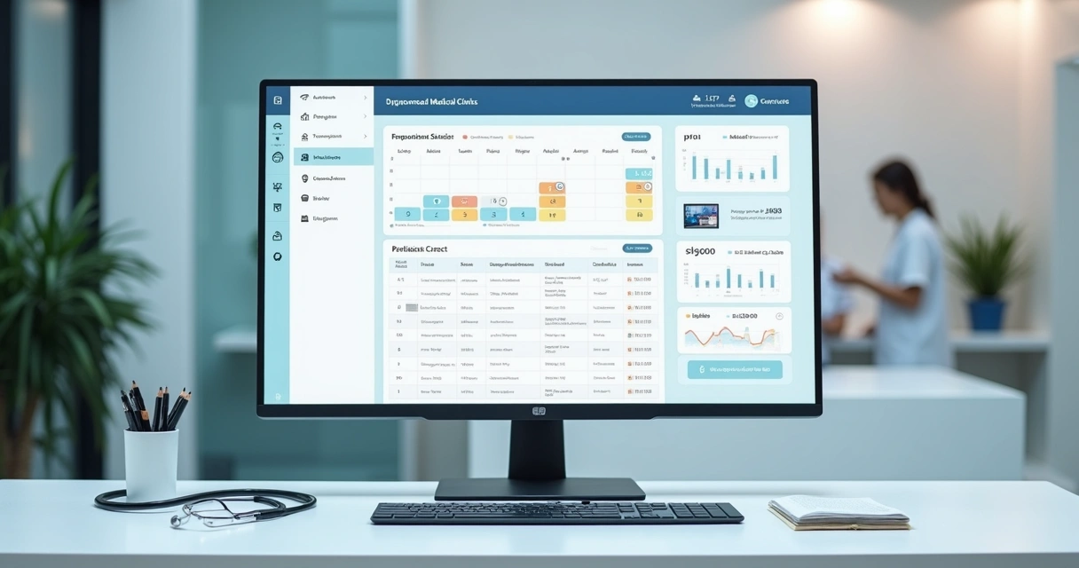 Painel digital de sistema para clínica com agenda médica e gráficos financeiros 