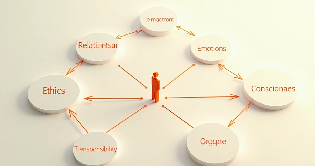 Esquema visual de enfoque de conciencia marquesiana, con elementos como emociones, relaciones y sociedad interconectados.