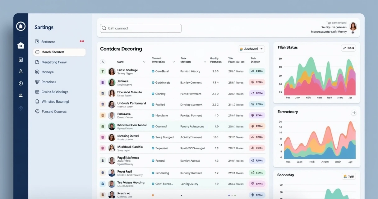 Tela de CRM mostrando contatos e dados de interação 