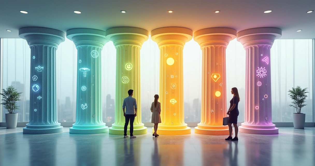 Representação visual dos cinco pilares integrativos do valuation humano