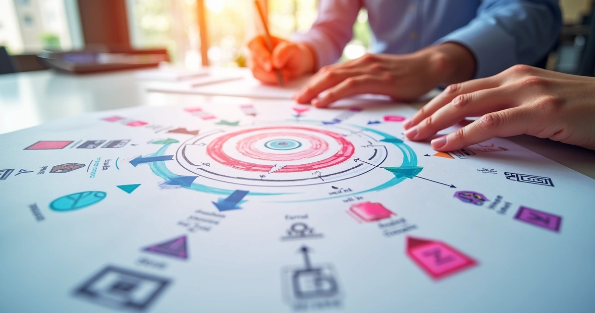 Representação visual de um sistema de design evoluindo com feedbacks e melhorias 