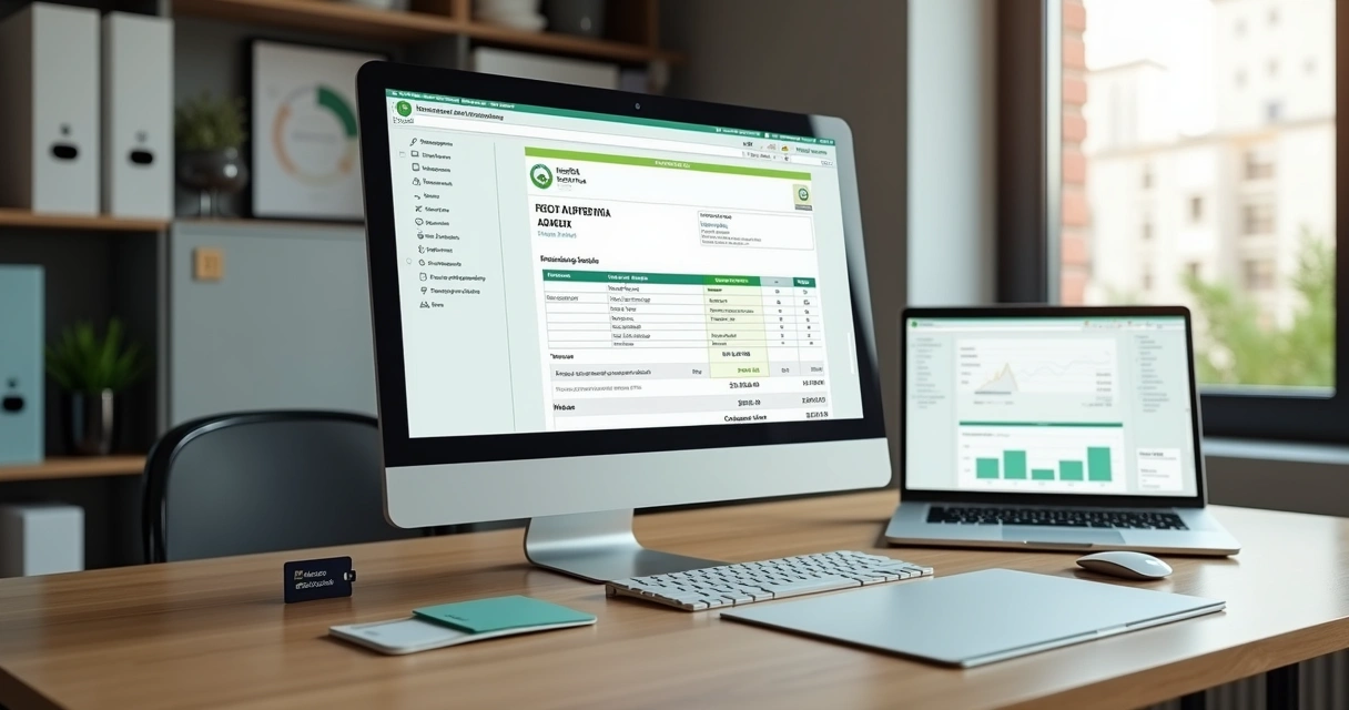 Gestor analisando sistema de emissão de nota fiscal integrado ao ERP em tela de computador 