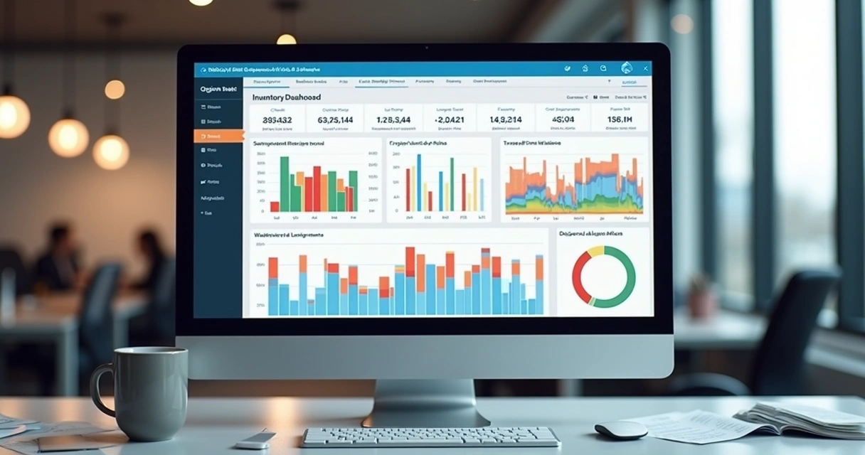 Tela de sistema ERP mostrando estoque em gráficos 