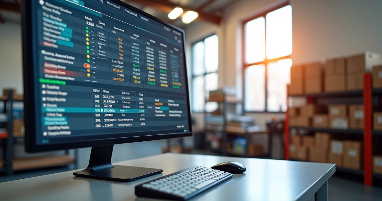 Gestão digital de estoque de autopeças em tela de computador 