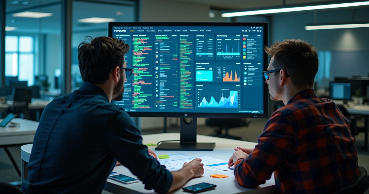 Tela de sistema financeiro digital sendo desenvolvida por equipe 