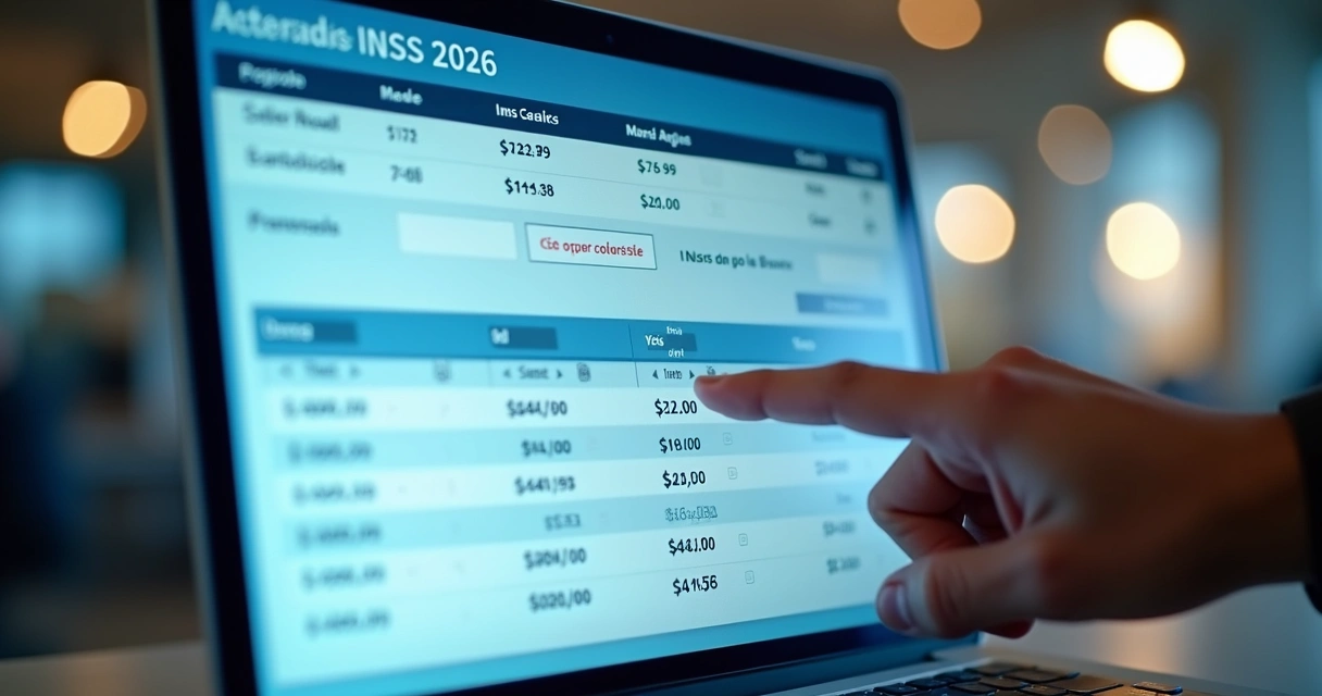 Tela de sistema de folha de pagamento com atualização de tabela INSS 2026