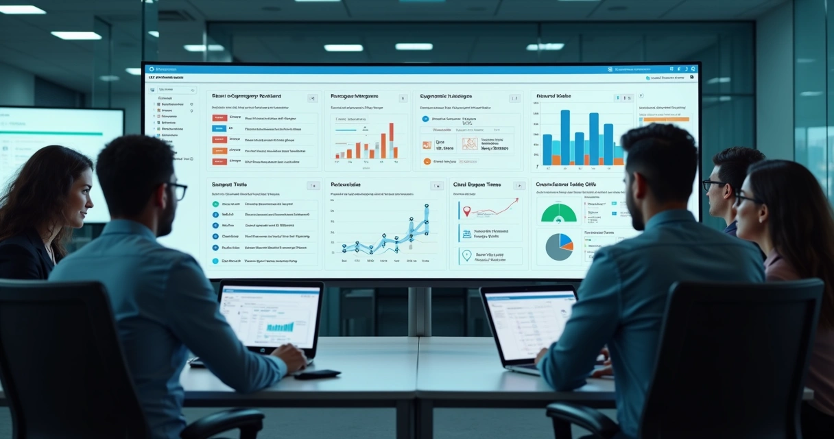Equipe de TI monitorando sistema de gestão de chamados em painel centralizado 