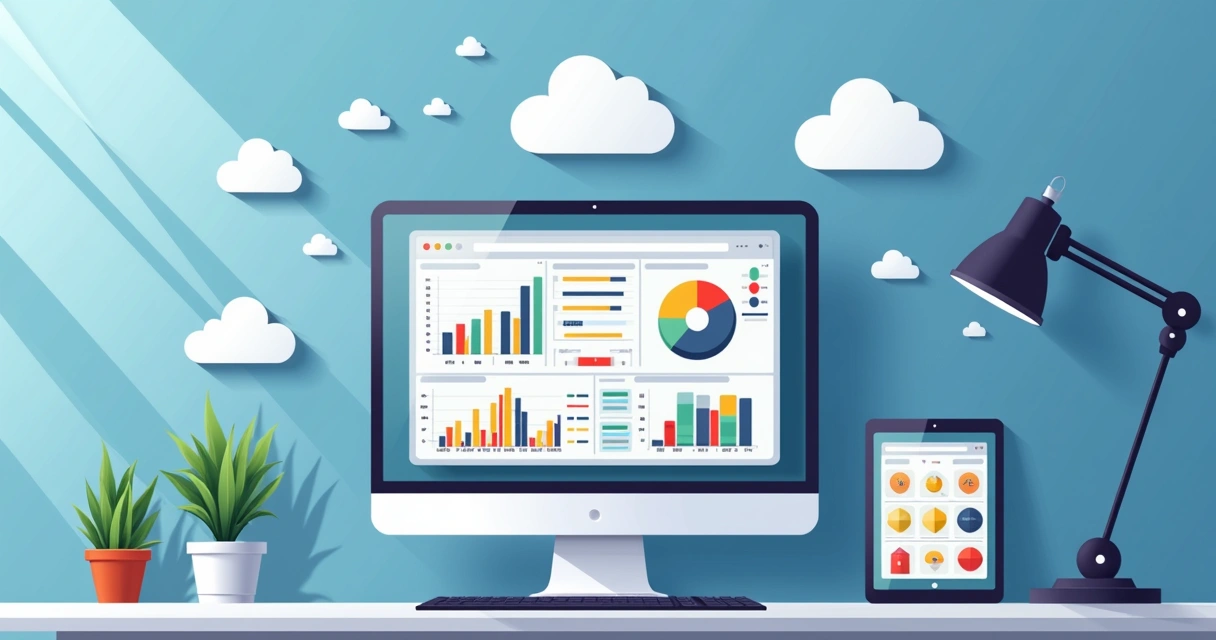 Painel de controle de sistema de gestão em nuvem com gráficos e indicadores