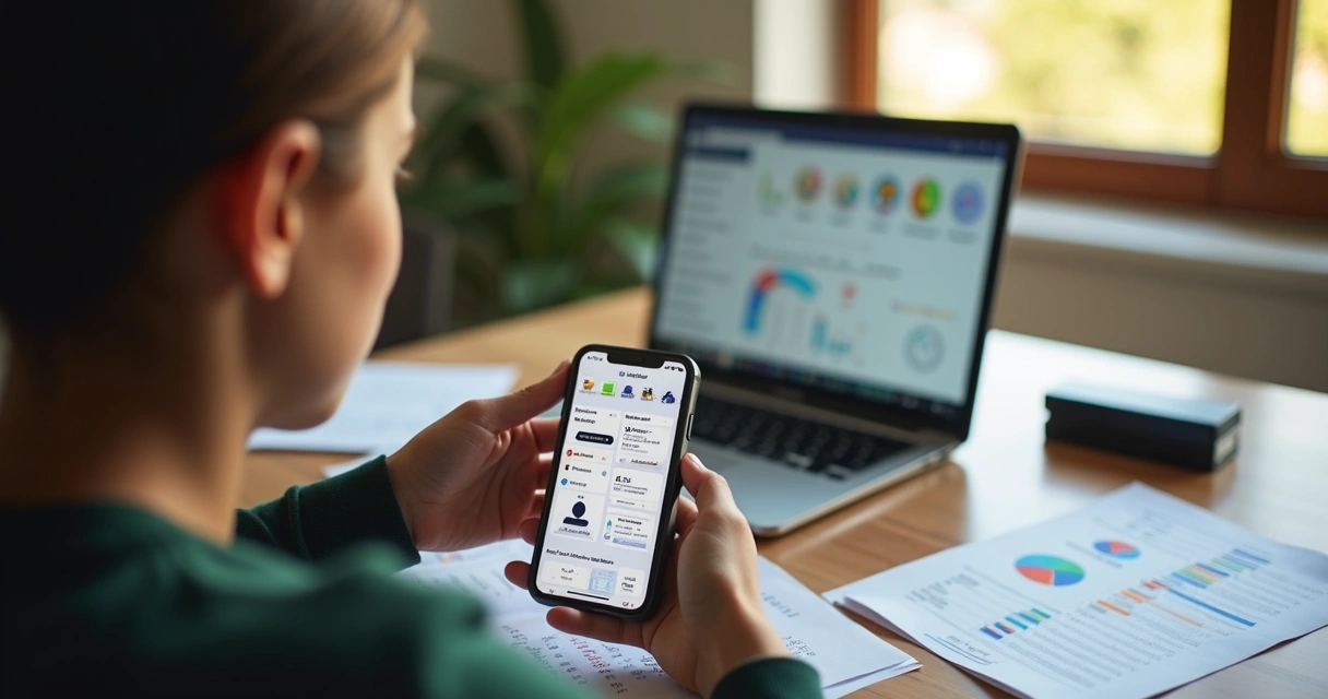 Gestor usando sistema de gestão em celular