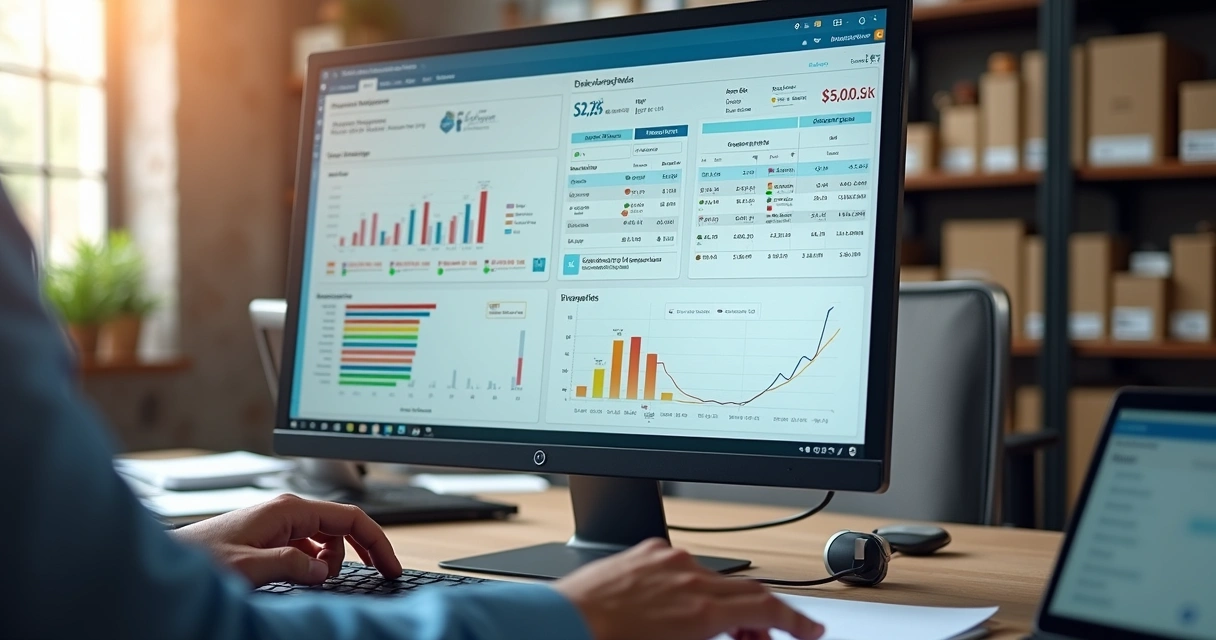 Interface de sistema de gestão integrada em tela de computador 