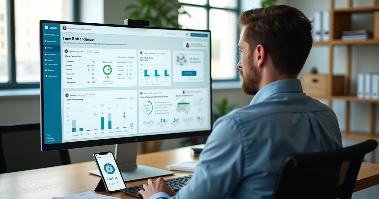 Tela de sistema de gestão de ponto online com registro em tempo real e reconhecimento facial 