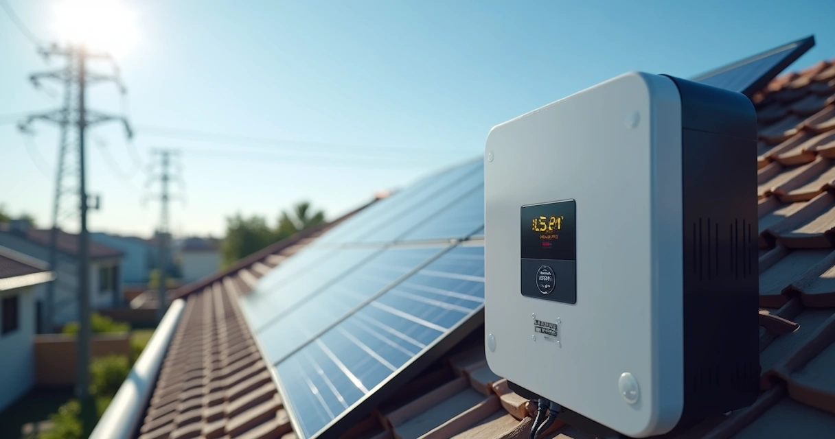 Painel solar com inversor eletrónico controlando sistema grid zero em instalação residencial 